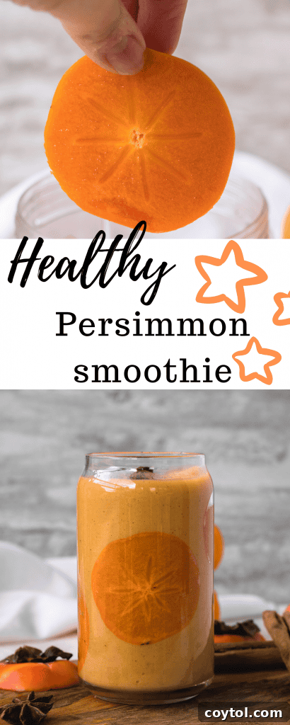 Close-up of a healthy persimmon smoothie, emphasizing its smooth and creamy texture, ideal for healthy drink inspiration.