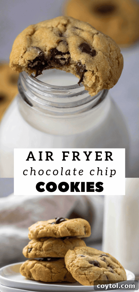 Air fryer chocolate chip cookies arranged in a appealing layout, ready to be enjoyed.
