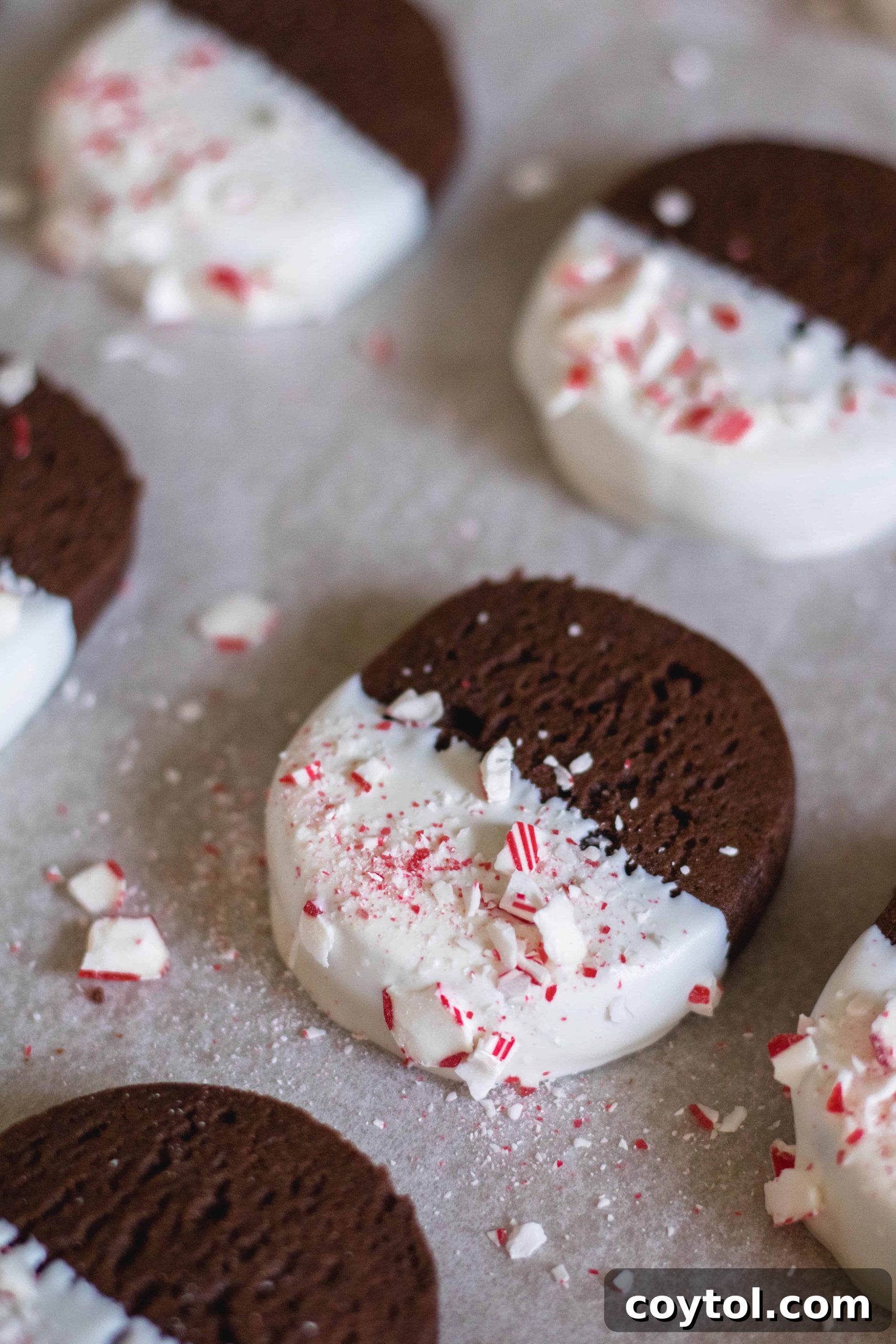 Delicious candy cane chocolate cookies with white chocolate drizzle