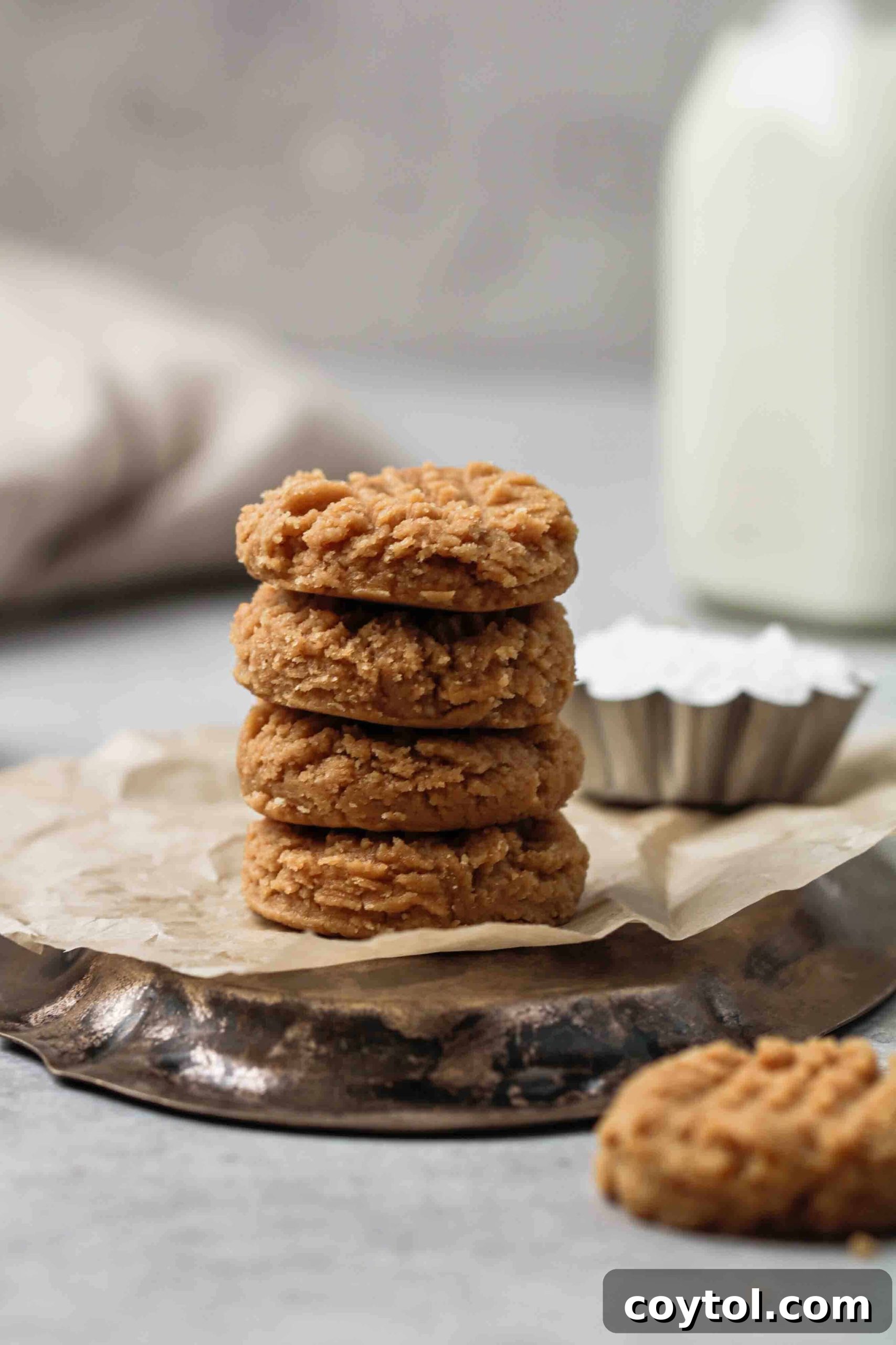 Stack of raw vegan peanut butter cookies