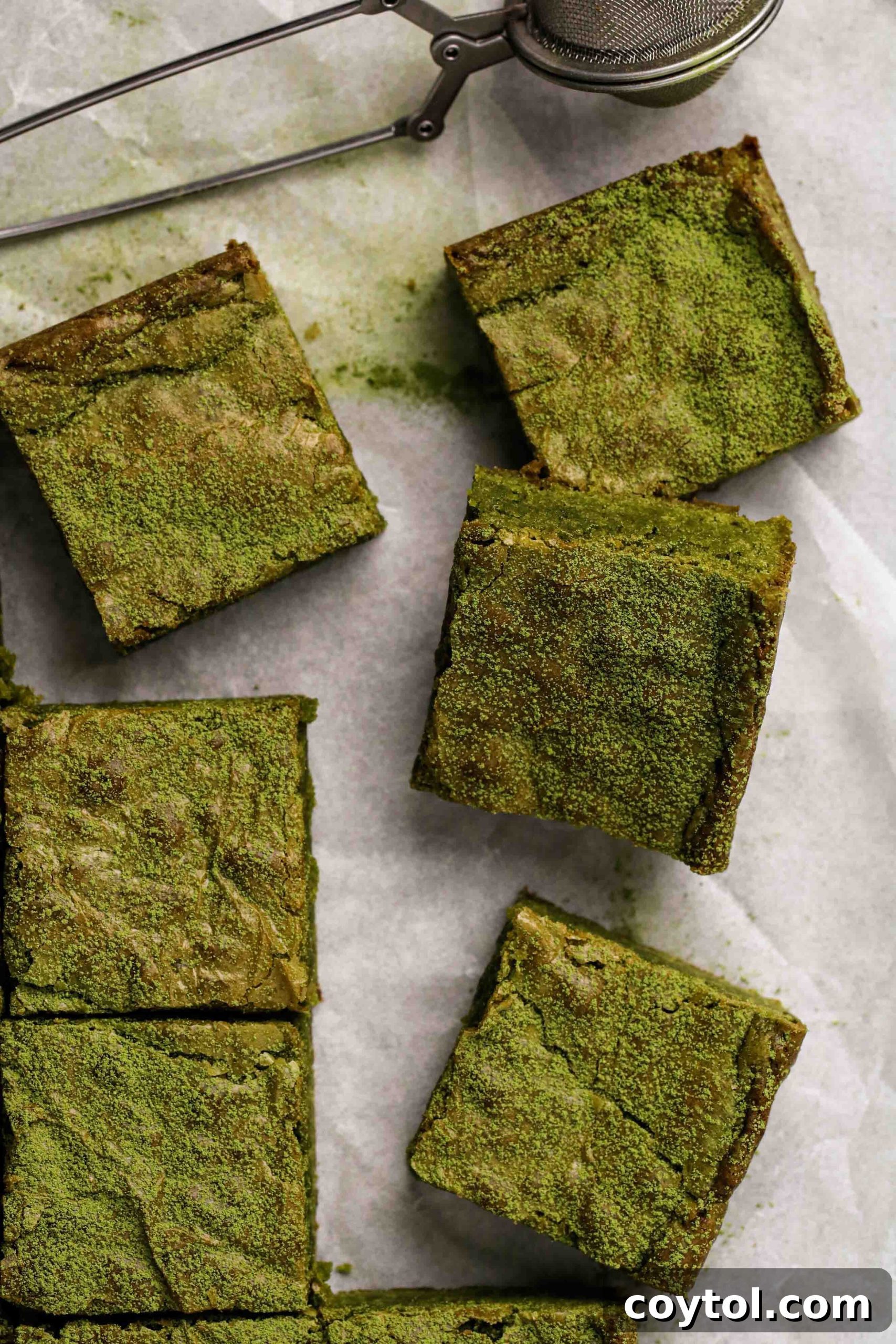Close-up of a matcha brownie