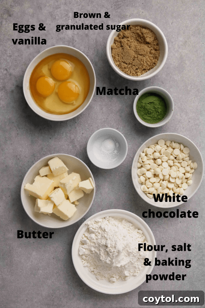 Ingredients for matcha brownies