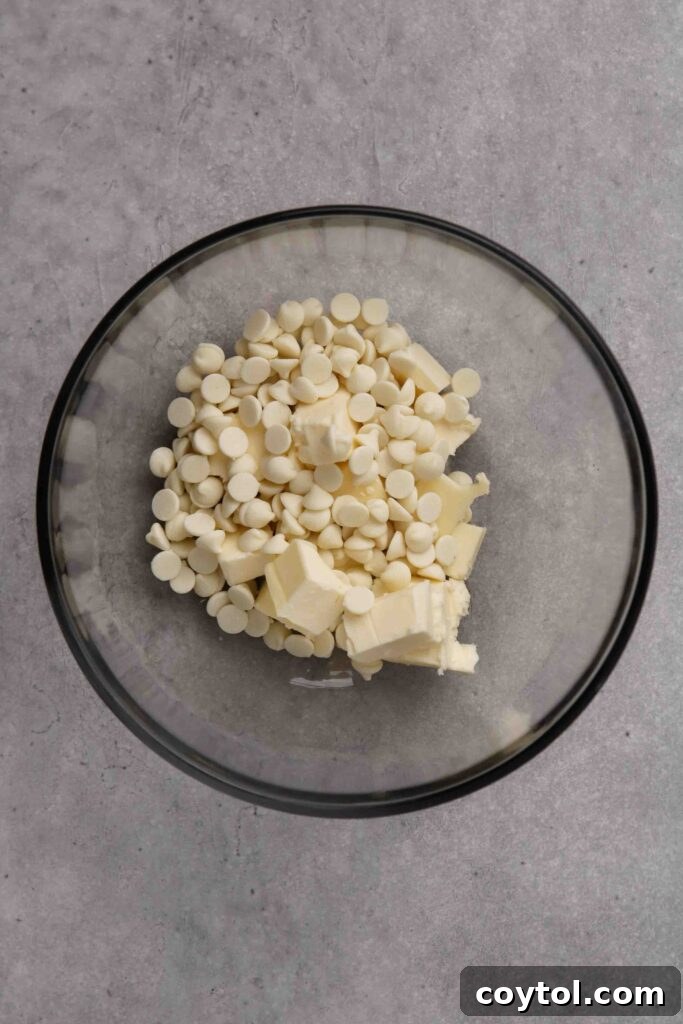 Melt the butter and white chocolate together