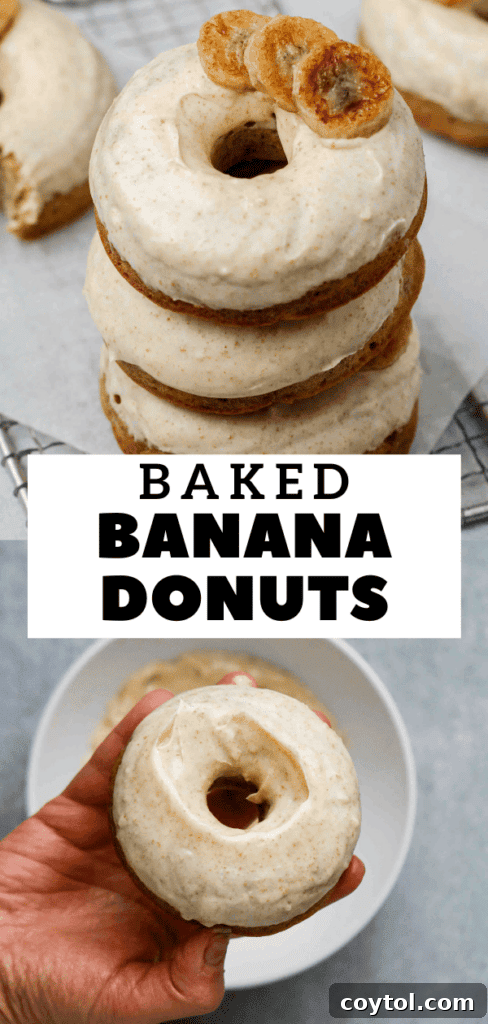 Another enticing shot of baked banana donuts with glaze.