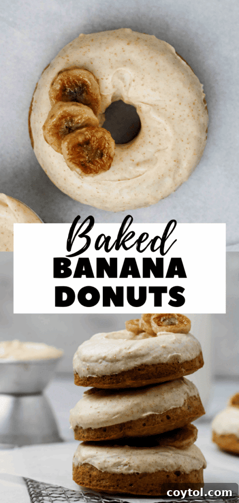 Final presentation of baked banana donuts with brown butter glaze.