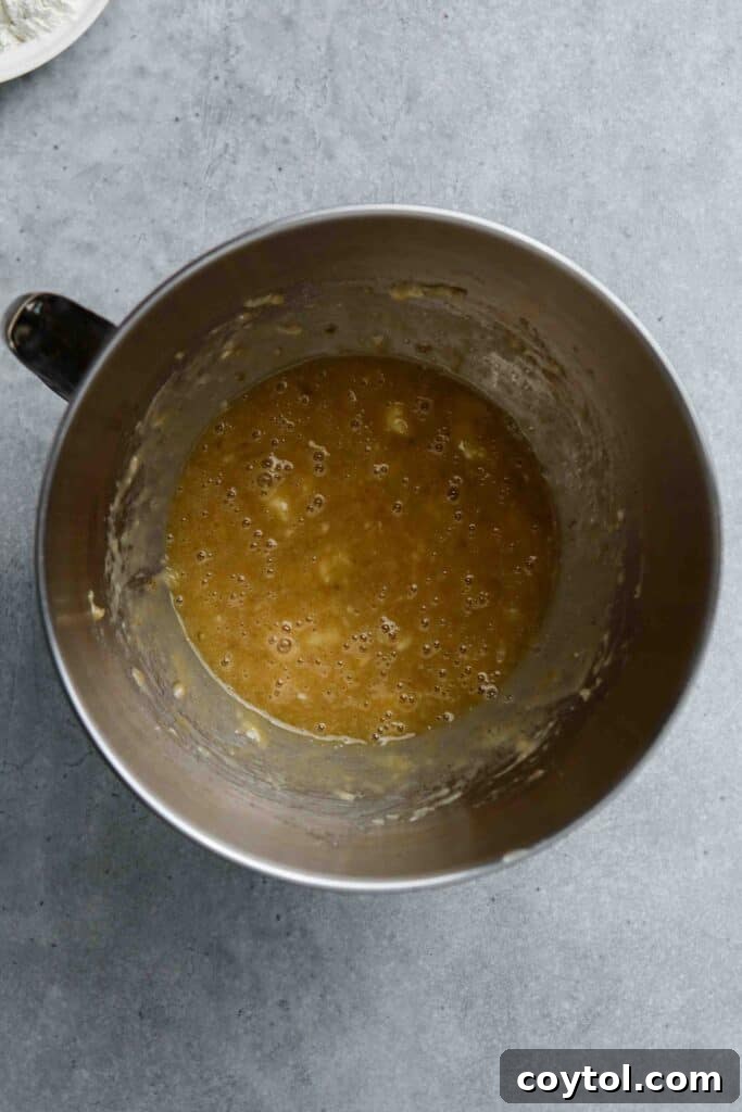 Bowl of banana donut batter before baking.