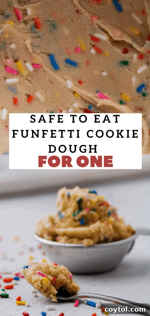 Overhead shot of edible sprinkles cookie dough for one