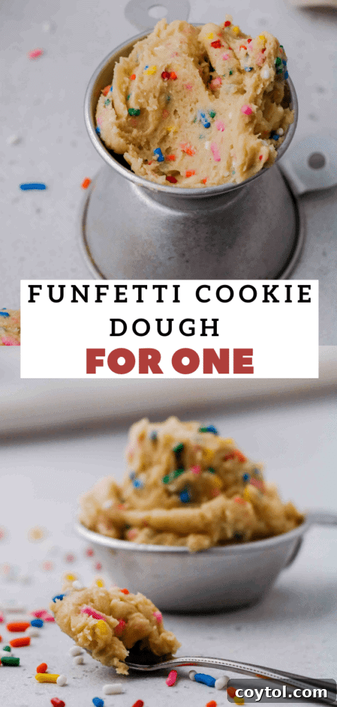 Edible funfetti cookie dough for one with a spoon