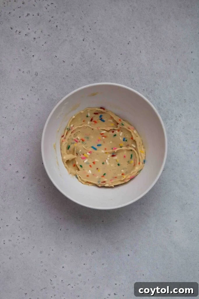 Finished edible funfetti cookie dough ready to eat