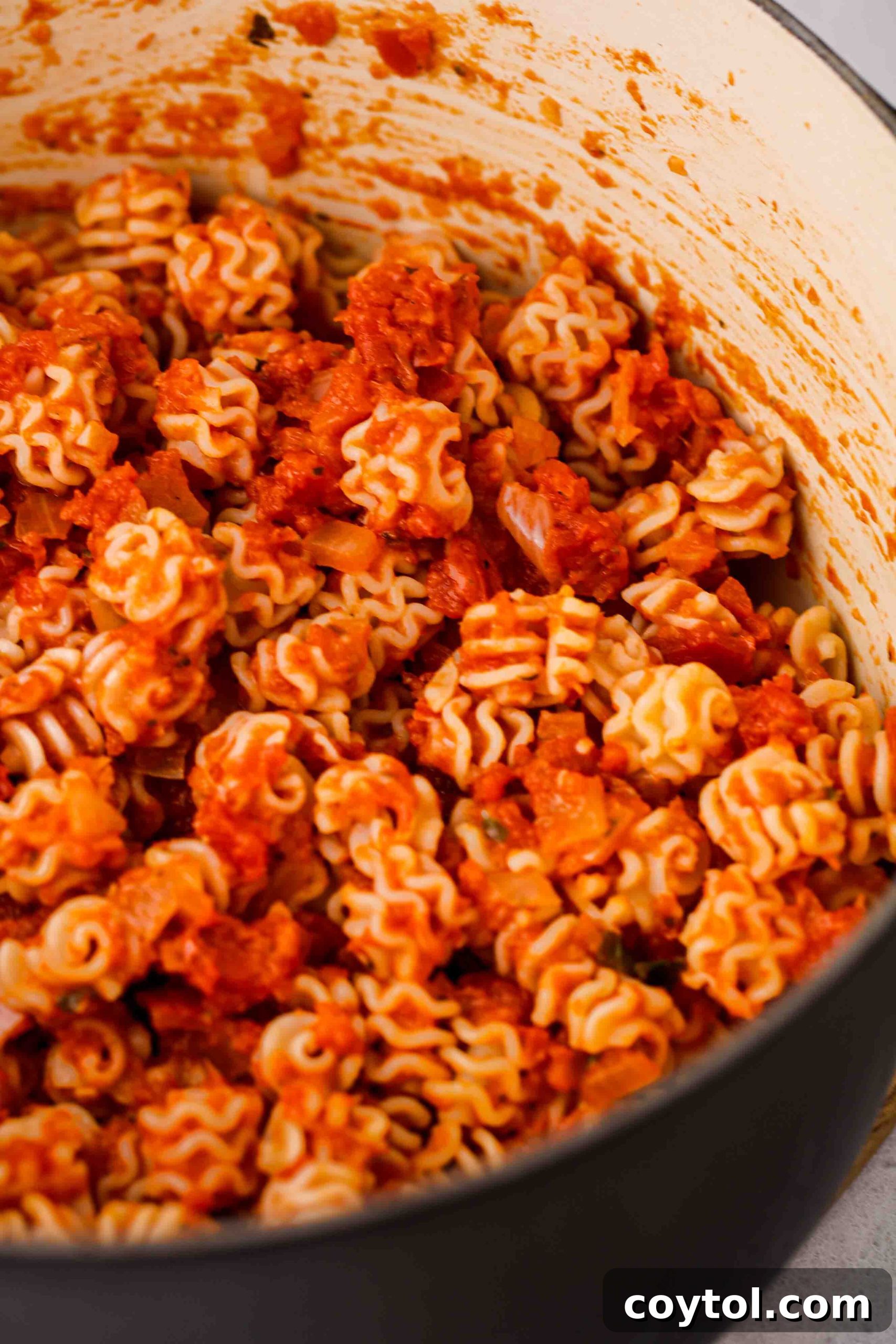 Speedy Homemade Marinara in 30 Minutes 2 Close-up of freshly made marinara sauce in a pot, ready to be served or stored.