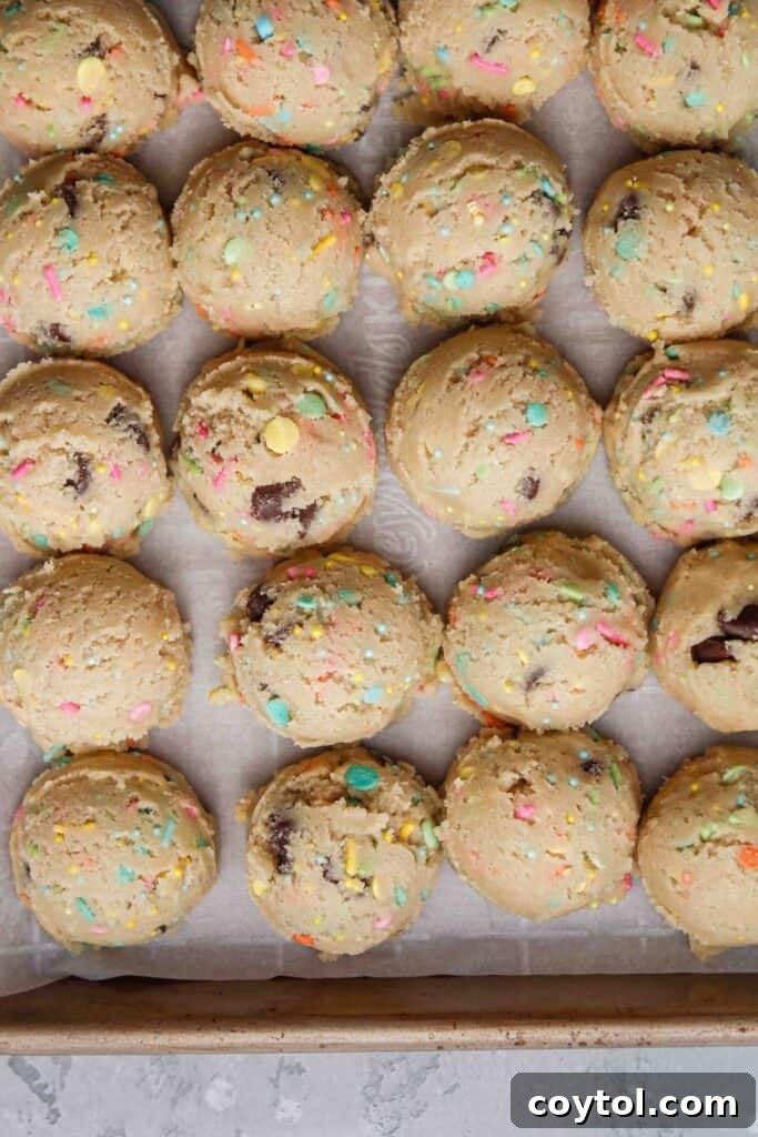 Another view of the festive sprinkle cookie dough, promising delicious results.