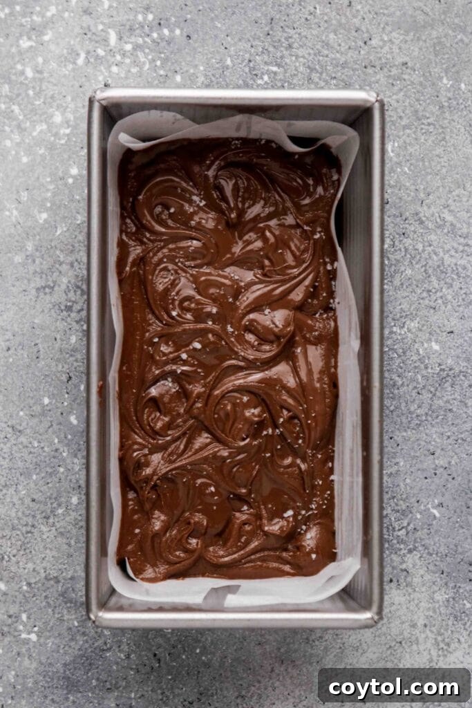 Small Batch Fudgy Nutella Brownie Loaf 14 Swirled Nutella brownie batter with sea salt