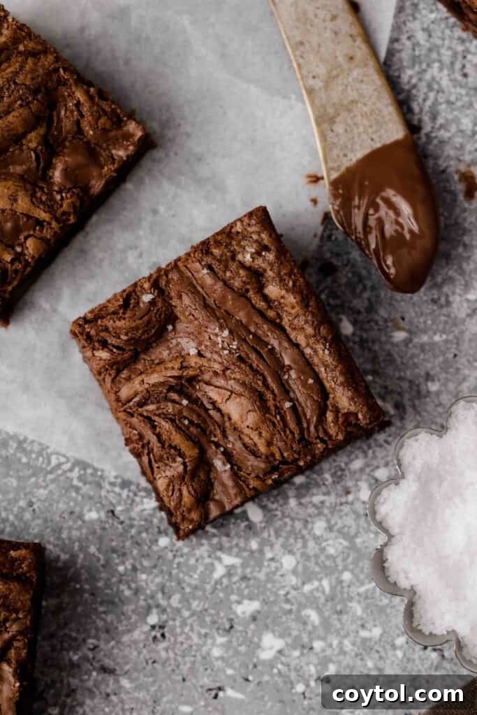 Small Batch Fudgy Nutella Brownie Loaf 17 Slice of Small batch Nutella brownie with sea salt