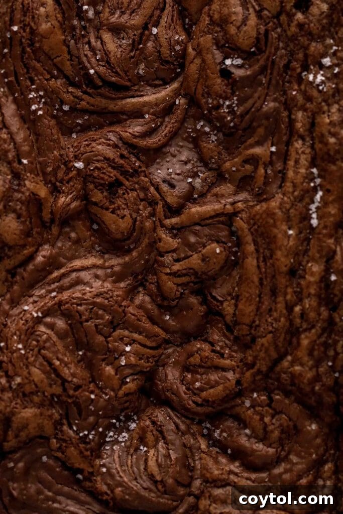 Small Batch Fudgy Nutella Brownie Loaf 18 Close up Nutella crinkly top brownies