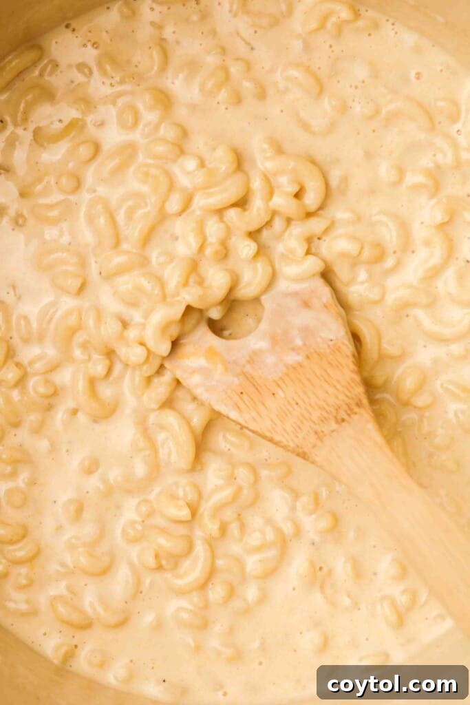 Unforgettable Stovetop Mac and Cheese 12 Creamy mac and cheese ready to be served