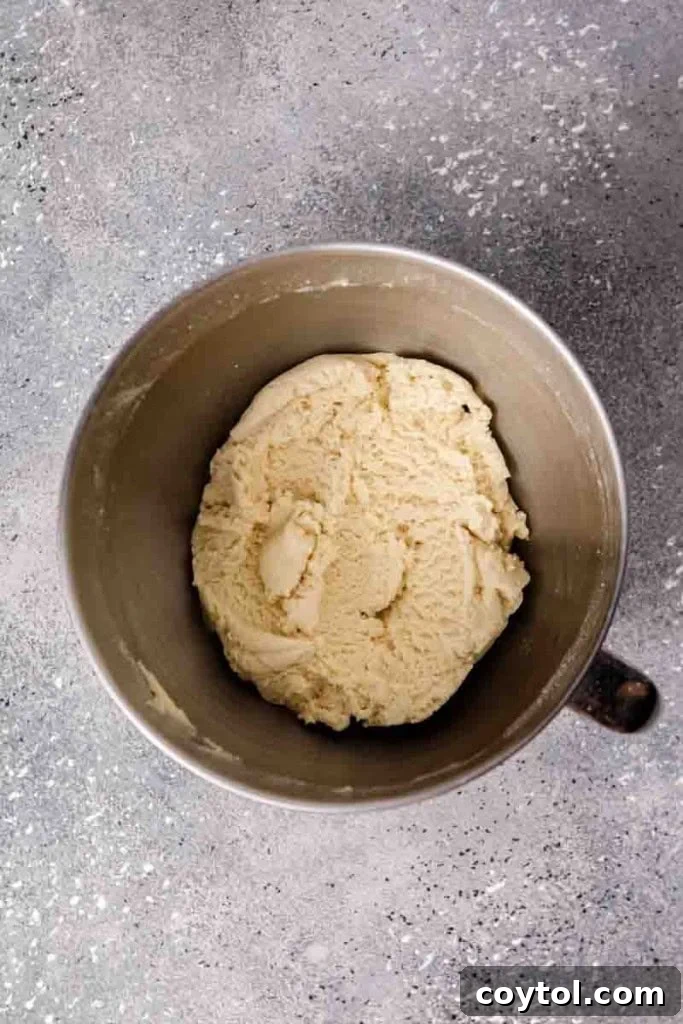 Crumbl Style Chilled Sugar Cookies 7 Sugar cookie dough in a mixing bowl, ready for shaping