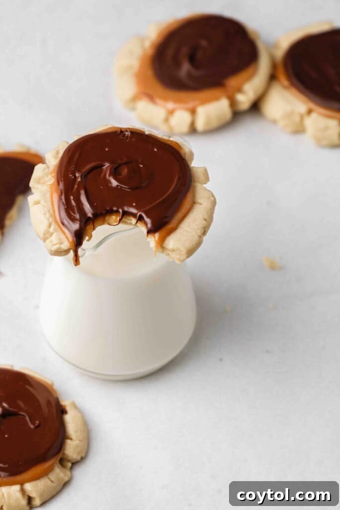 Crumbl chilled Twix cookie with milk