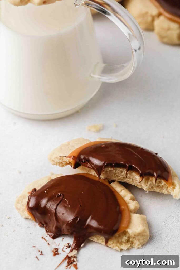 Twix caramel cookie split in half