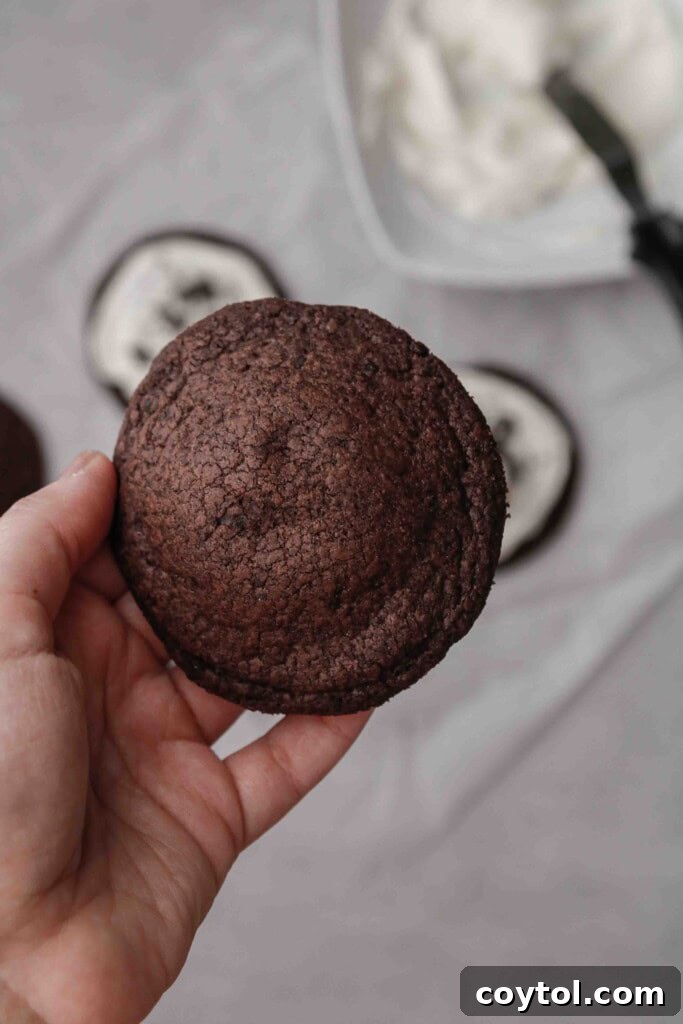 Homemade Crumbl Oreo Buttercream Cookies 12 Unfrosted chocolate Oreo sugar cookies cooling on a rack