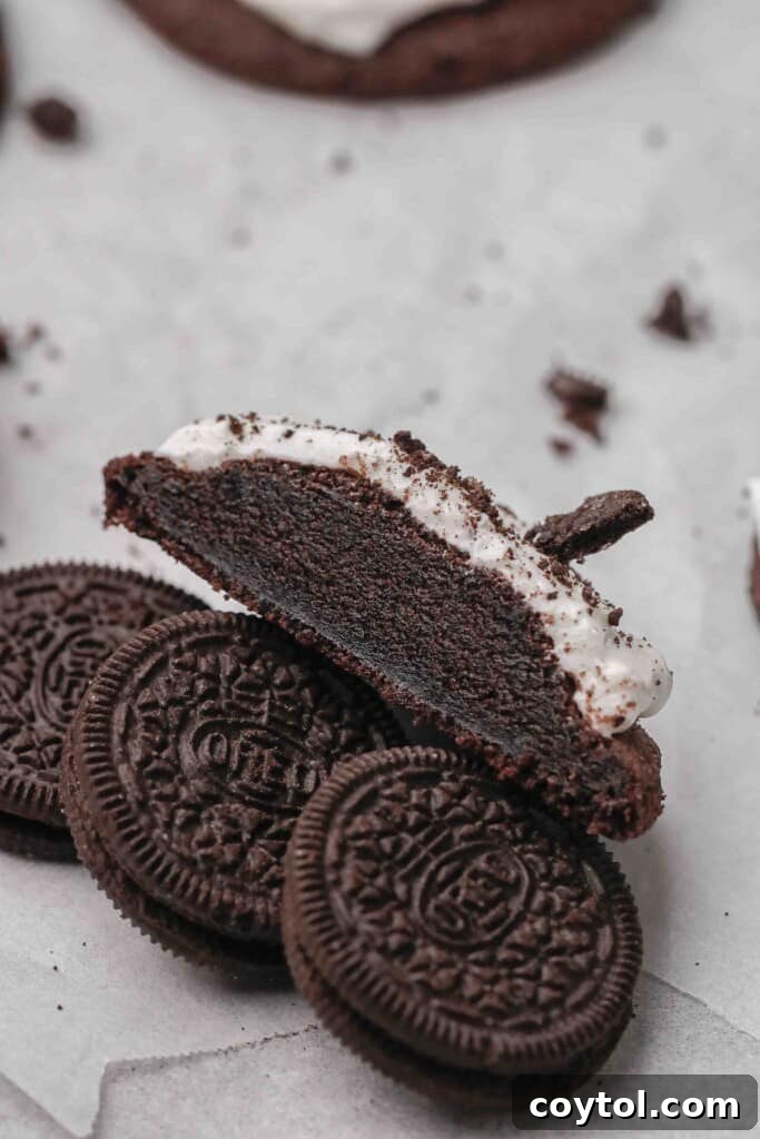 Homemade Crumbl Oreo Buttercream Cookies 15 Inside texture of a soft CRUMBL Oreo sugar cookie