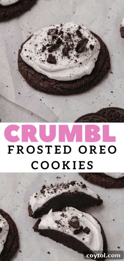 Homemade Crumbl Oreo Buttercream Cookies 25 Chocolate Oreo cookie with perfect frosting swirl