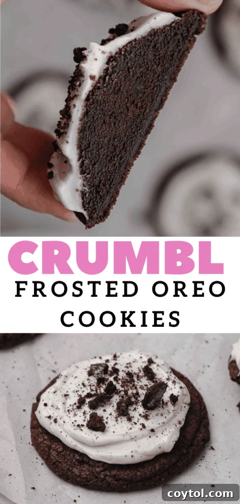 Homemade Crumbl Oreo Buttercream Cookies 26 Soft Oreo sugar cookies close-up