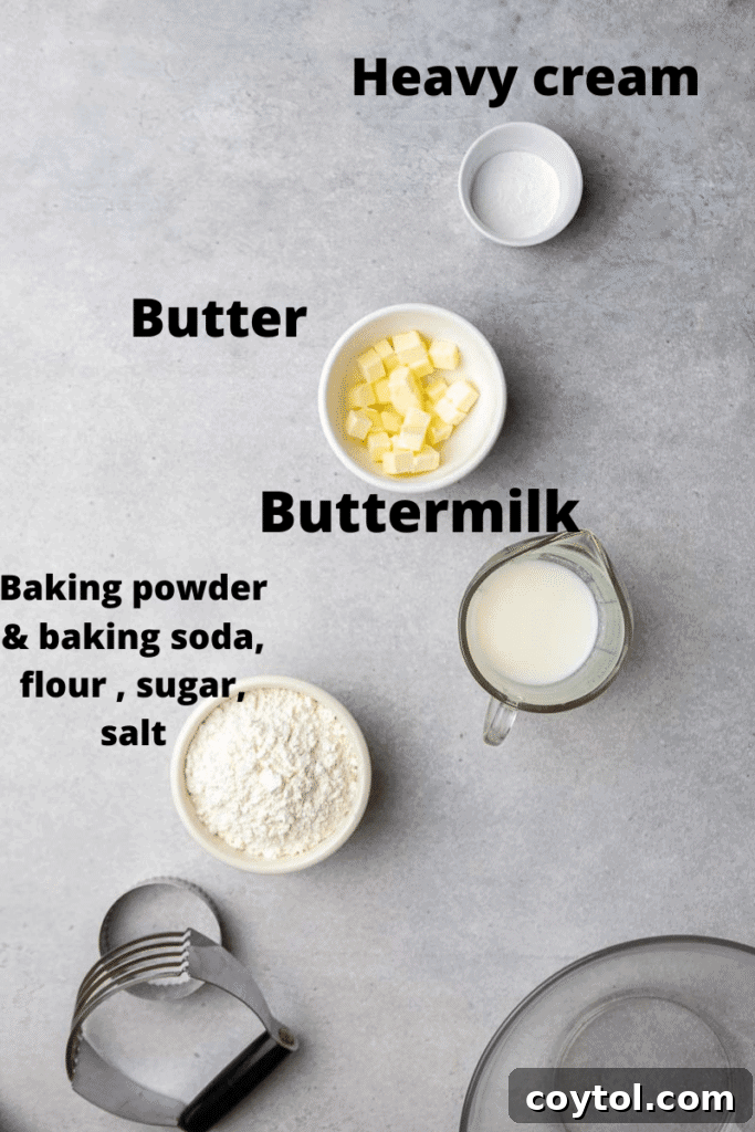 Ingredients for small batch biscuits laid out