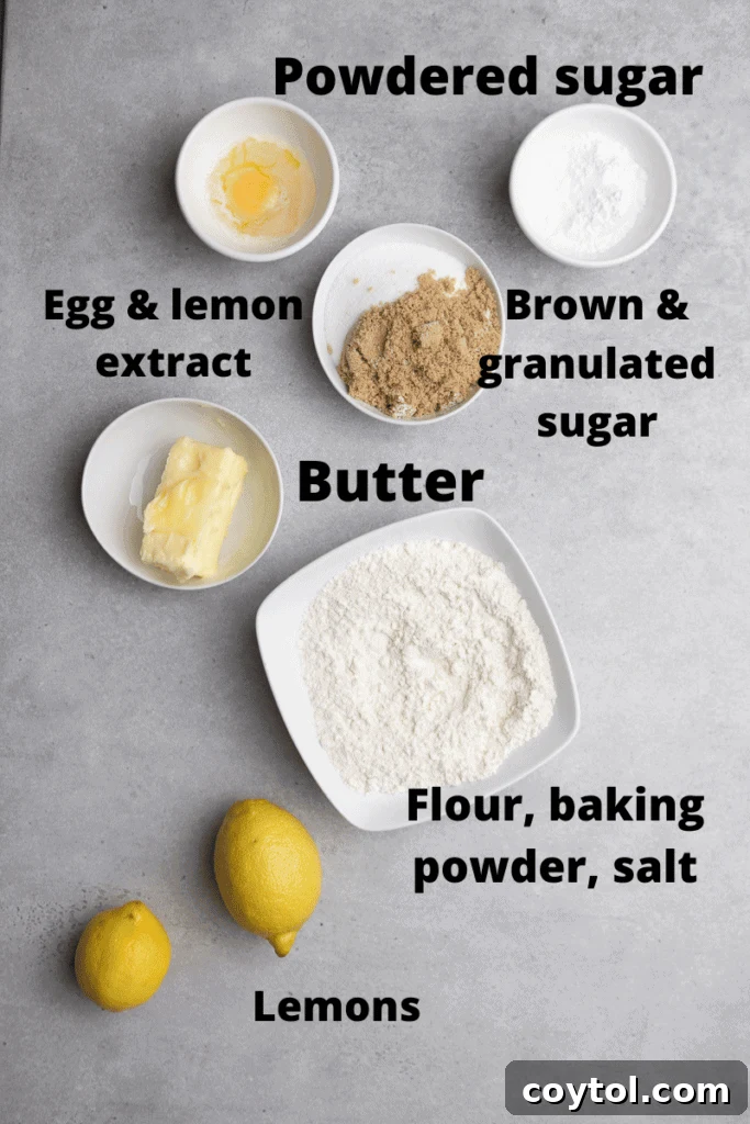 Effortless Bakery-Style Lemon Glaze Cookies 4 CRUMBL lemon glaze cookie ingredients laid out