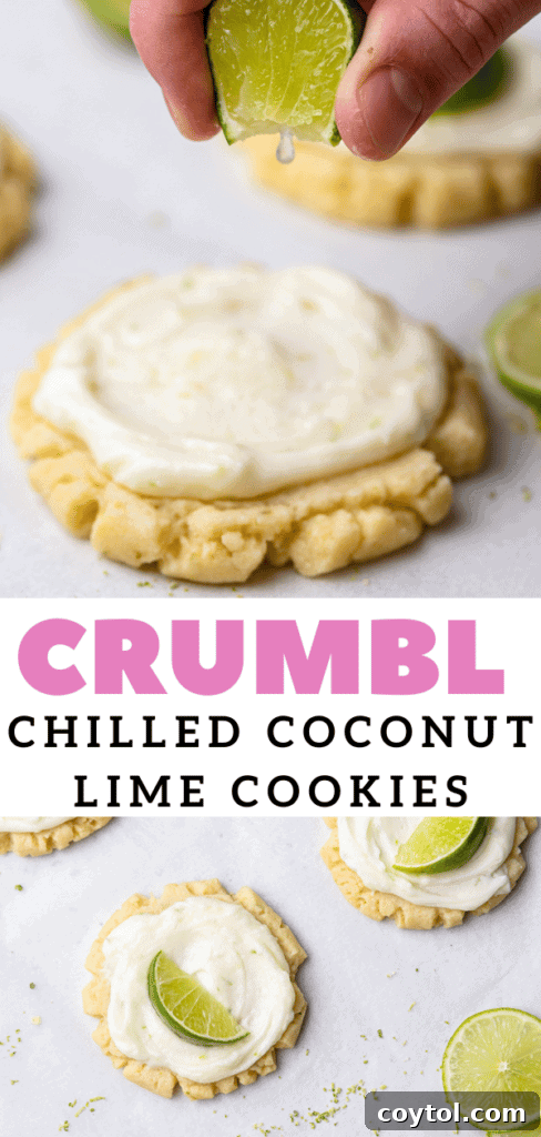 Zesty Island Chill Coconut Lime Cookies 18 CRUMBL copycat cookies, styled for Pinterest.