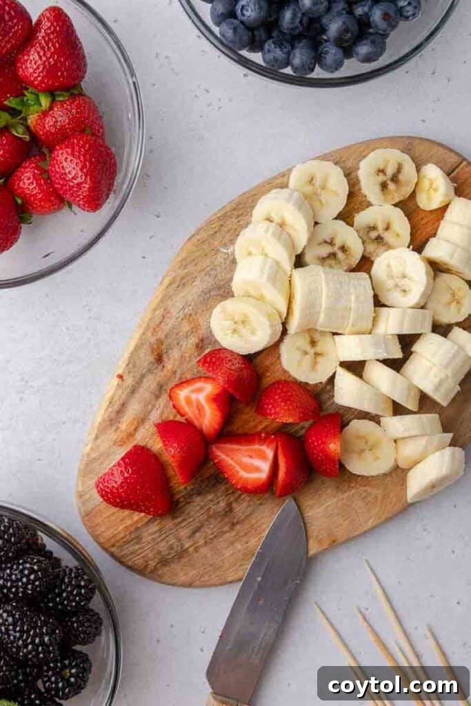 Sliced bananas and strawberries
