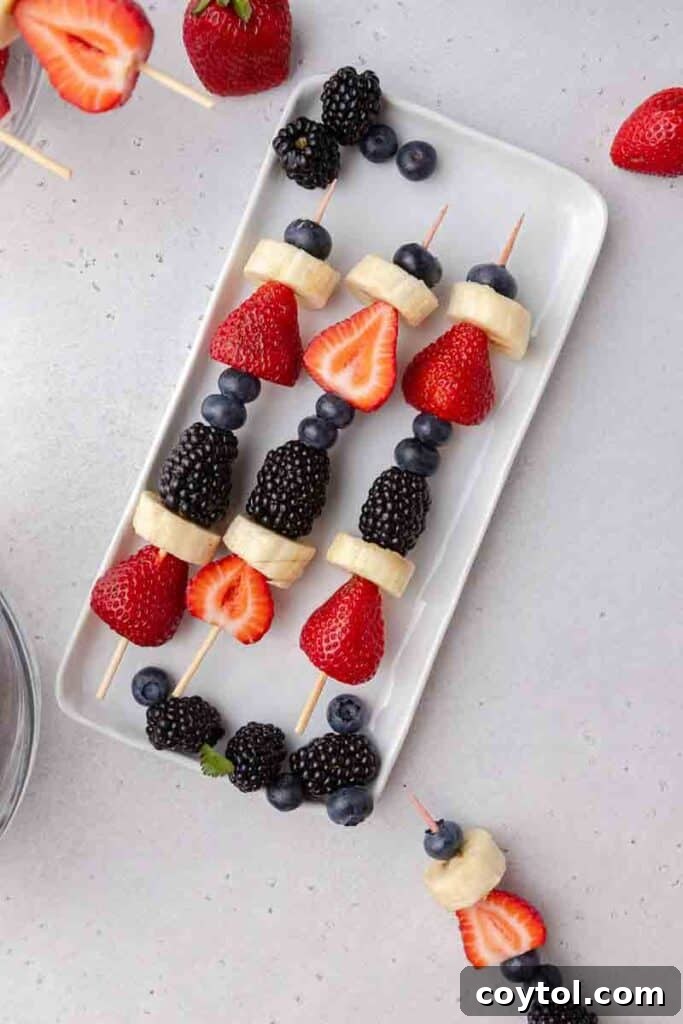 Kid-Friendly Red White and Blue Fruit Skewers 