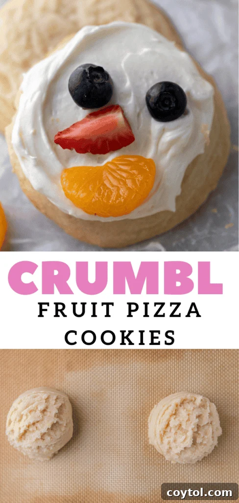 Fresh and Fruity Crumbl Cookie Pizzas 16 Cream cheese frosted cookies topped with colorful fruit