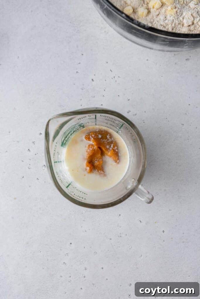 Pumpkin puree and buttermilk in a bowl