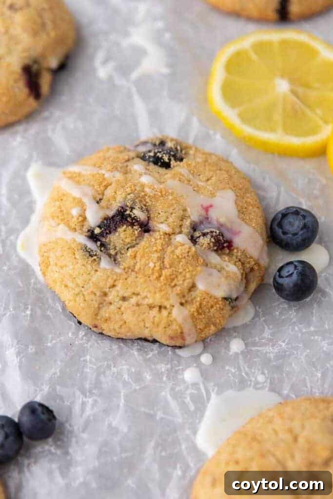 Soft Baked Blueberry Crumb Cake Cookies 3 Close up of blueberry crumb cake cookies from crumbl
