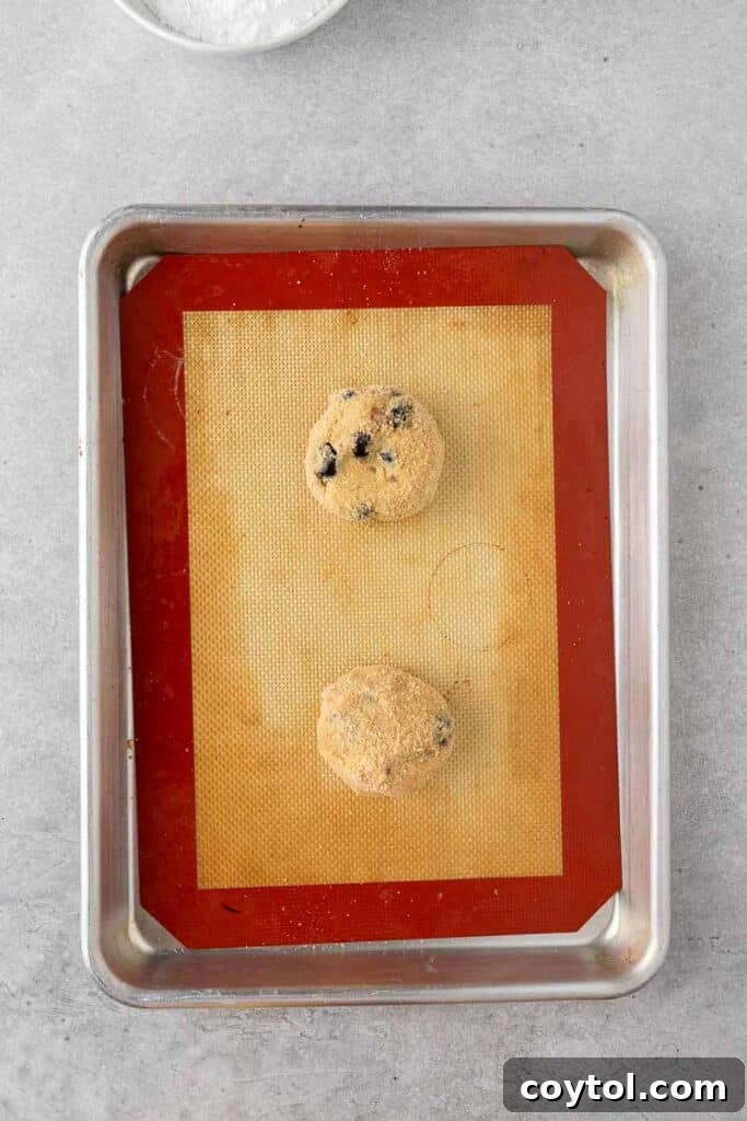 Soft Baked Blueberry Crumb Cake Cookies 9 Blueberry cookie dough on a baking sheet