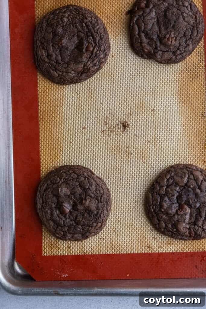 Decadent Crumbl Brownie Batter Cookies 12 Freshly baked brownie batter cookies on a baking sheet.