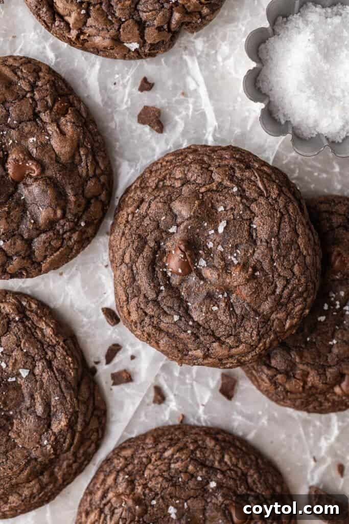 Decadent Crumbl Brownie Batter Cookies 3 Close-up of three Crumbl brownie batter cookies, showing their crinkled tops and soft texture.