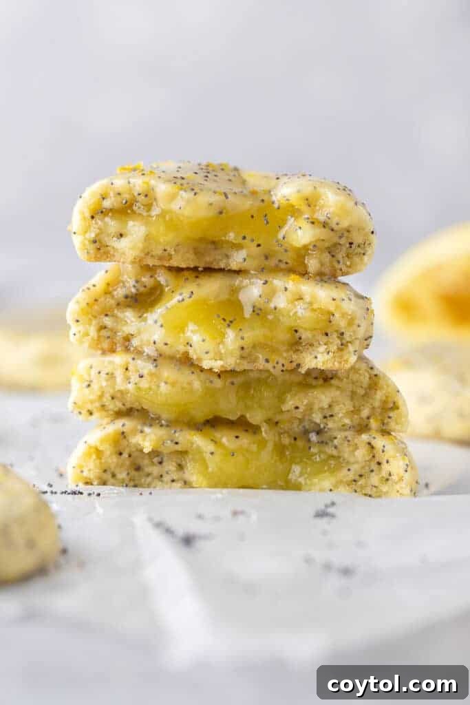 Stack of lemon poppy seed cookie from crumbl