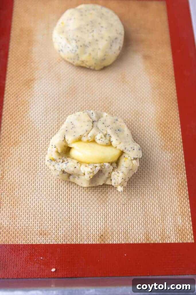 cookie dough with frozen lemon curd in the center