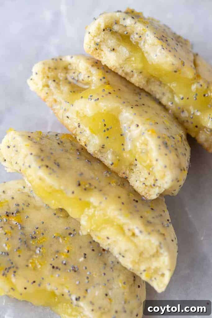 Close up of lemon curd stuffed cookies