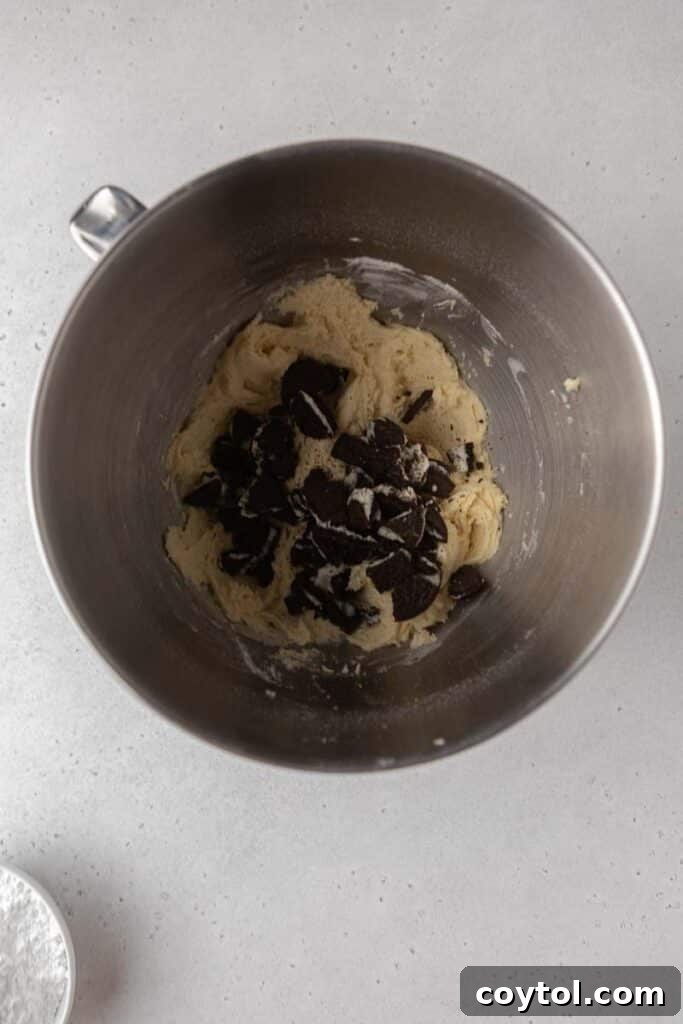 Creamy Cookies and Cream Milkshake Cookie 5 Cookie dough with crushed oreos
