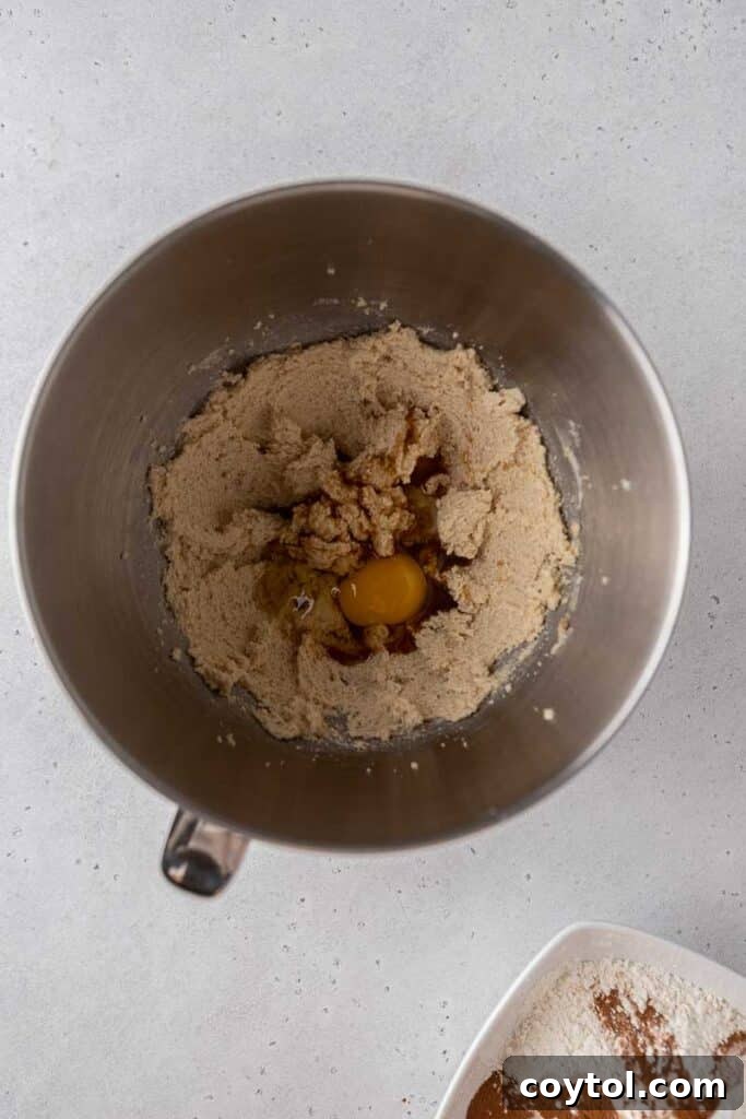Golden Frosted Cinnamon Fry Bread Cookies 4 Step-by-step: Creamed butter and sugars in a mixing bowl for cookie dough.
