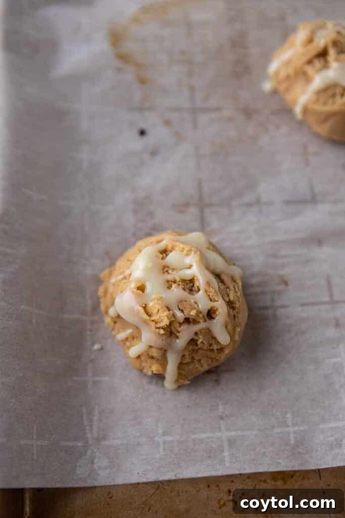 Golden Frosted Cinnamon Fry Bread Cookies 8 Step-by-step: Sweetened condensed milk drizzled over shaped cookie dough before baking.