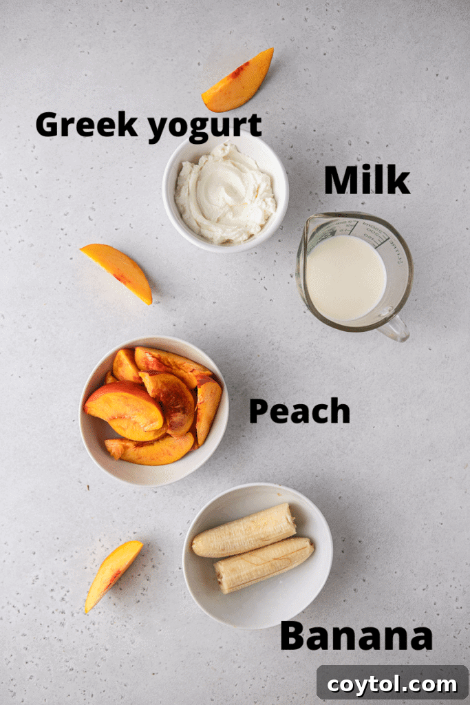 Ingredients for banana peach smoothie