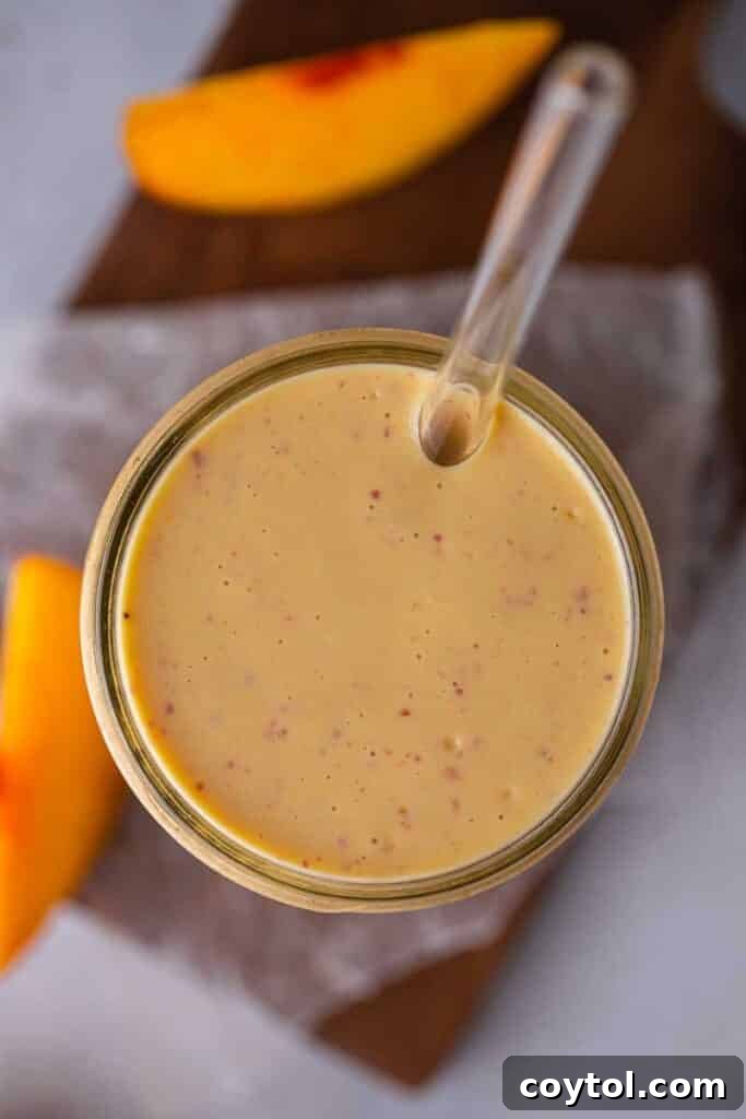 Overhead shot of peach smoothie