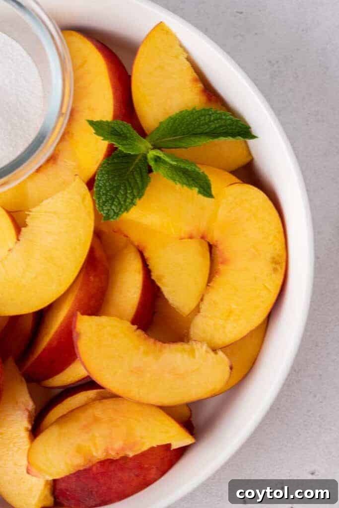 Sliced peaches in a plate