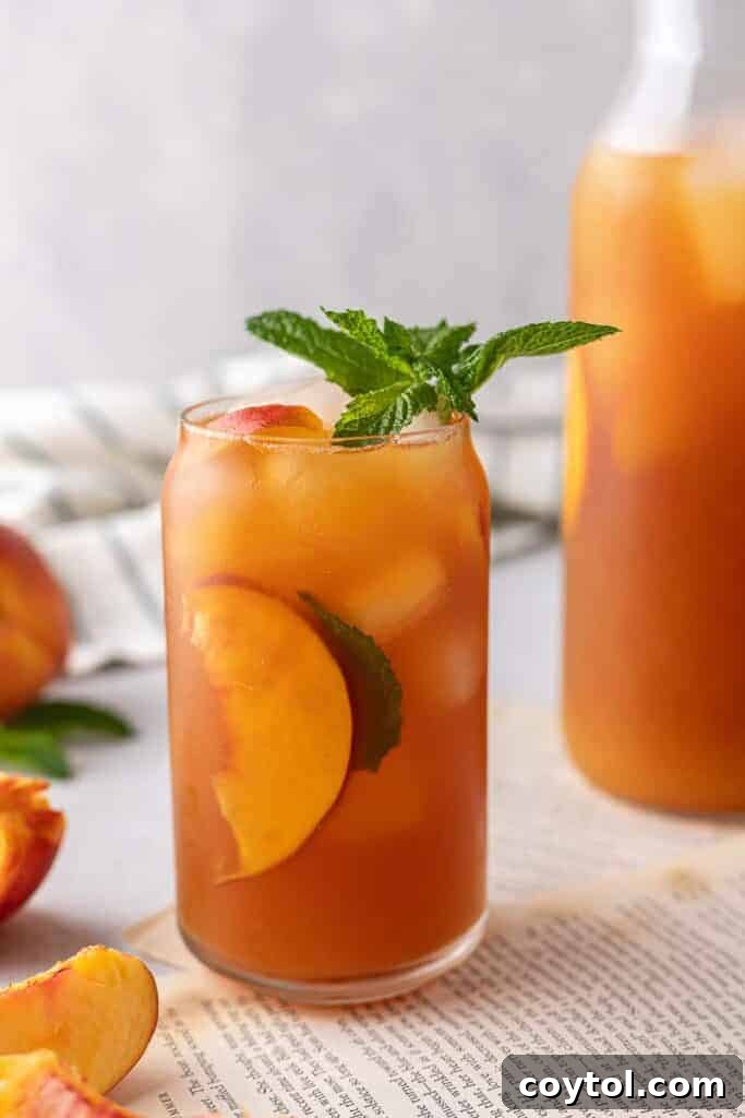 Peach tea over ice