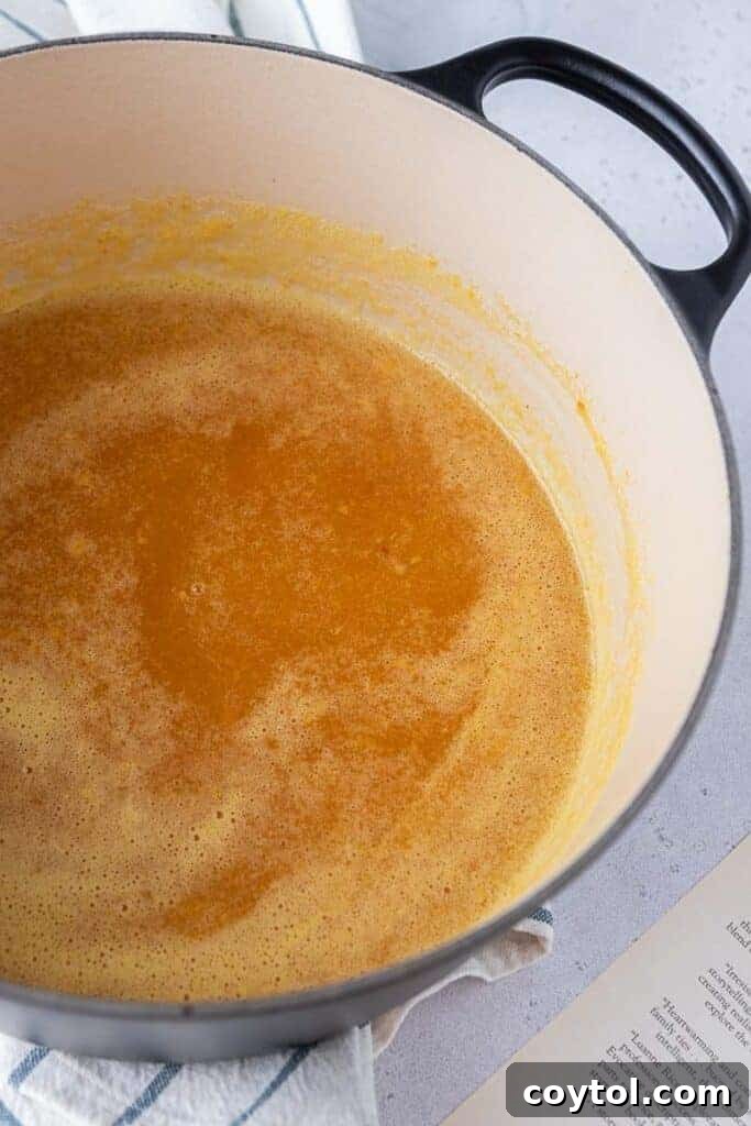 Peach puree simmering