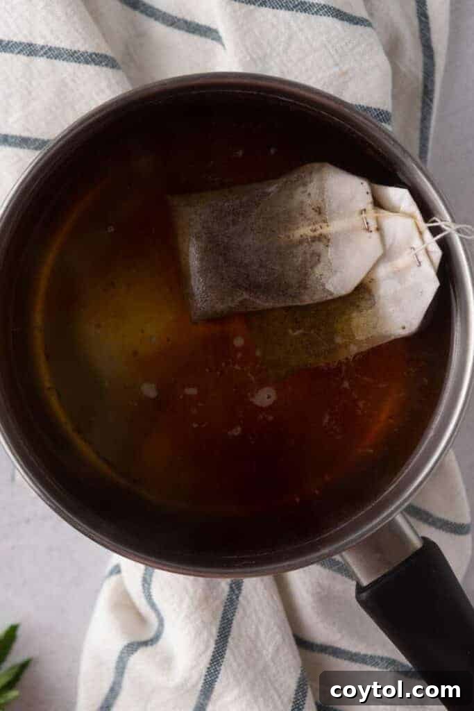 Black tea in hot water
