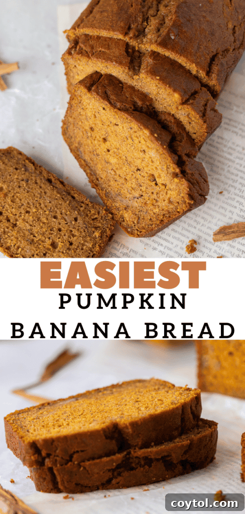 Close-up of a moist slice of spiced banana bread with pumpkin, perfect for fall baking.